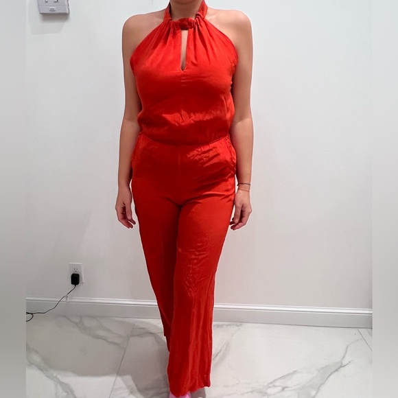 Elegant orange silky jumpsuit - Picture 1 of 6